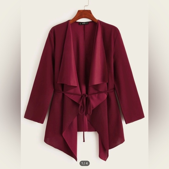 SHEIN Tops - SHEIN Waterfall Collar Asymmetrical Hem
Belted Coat